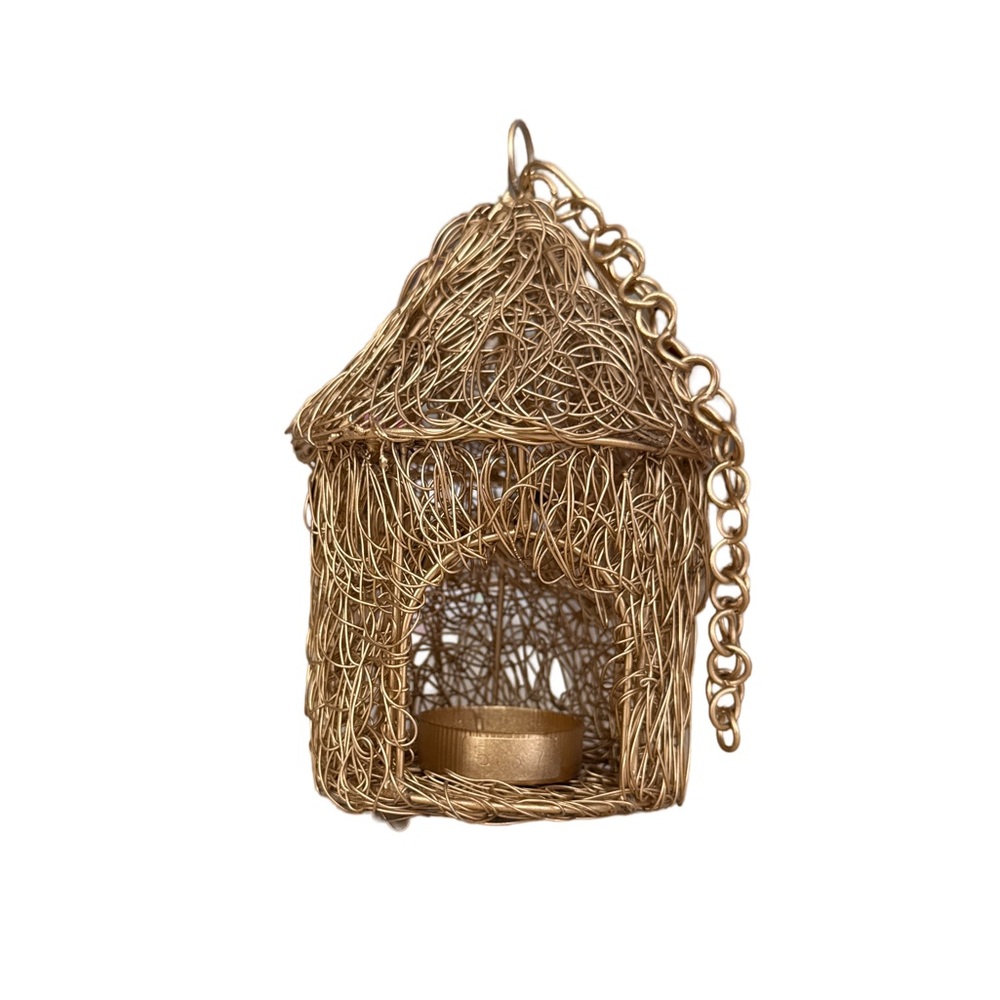 Hanging Bird Cage Nest Tealight Candle Holder 7”H with Chain